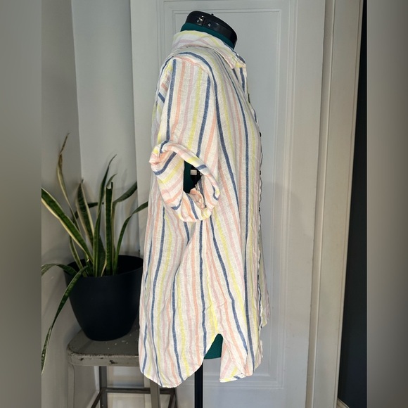 Splendid Small Linen Blend Button Up Striped Shirt Coastal Cottage Core - Picture 5 of 11